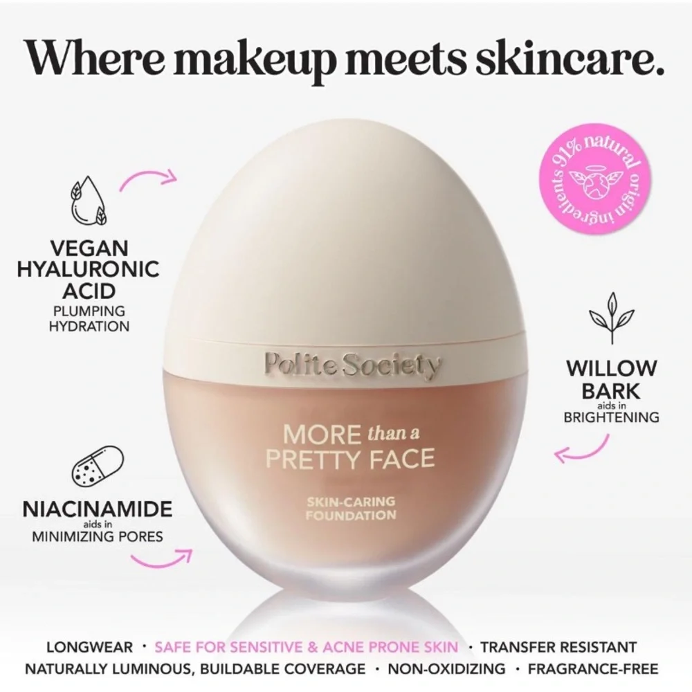 NEW Polite Society More Than a Pretty Face Skin-Caring Foundation Med-Tan Full - Picture 3 of 8